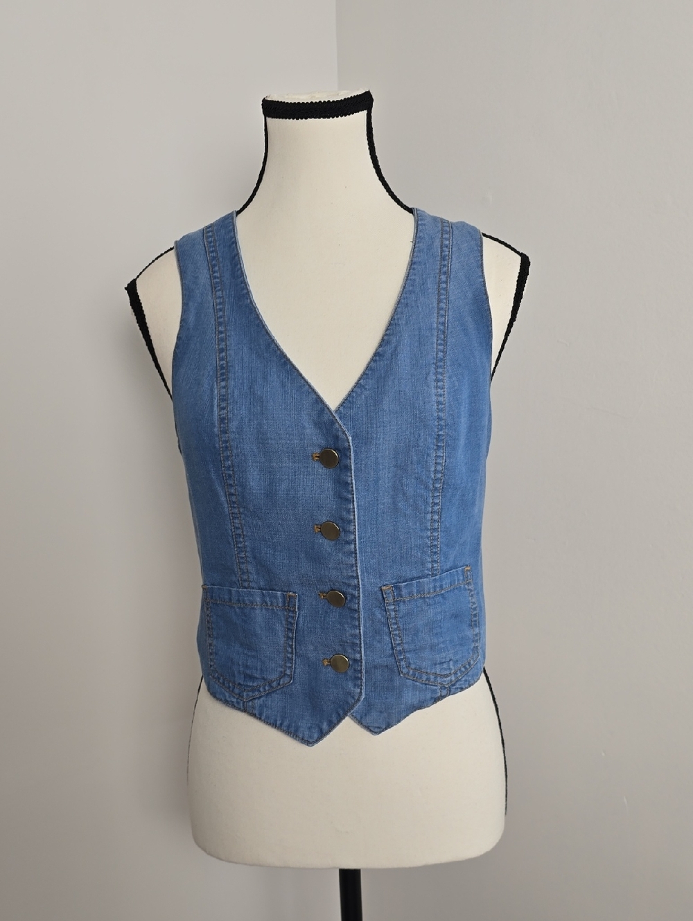 Sigrid Olsen Blue Denim Button-Front Vest
